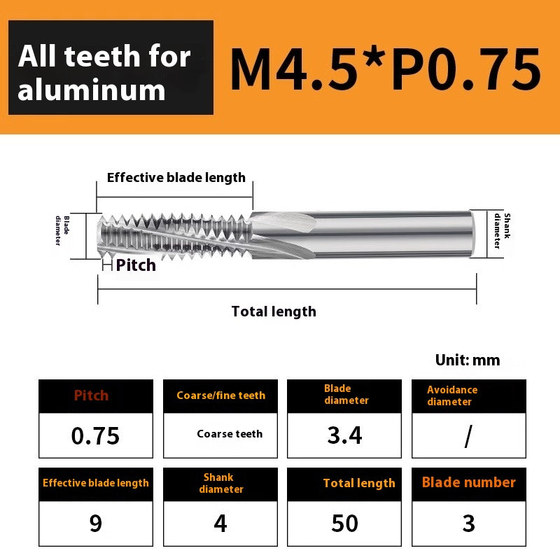 2136-65° aluminum with colorful thread milling cutter lengthened single tooth three-tooth full thread machining center tungsten carbide milling cutter M3M4M5 Shandong Denso Pricision Tools Co.,Ltd.
